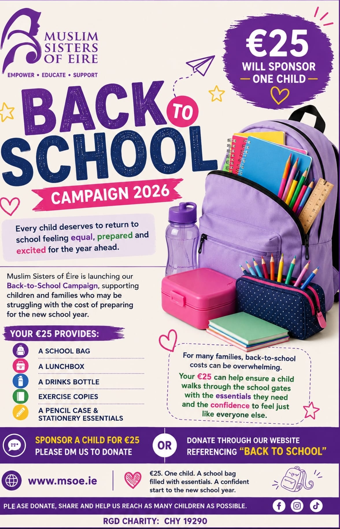 MSOÉ Back-to-School Campaign 2026 — €25 will sponsor one child